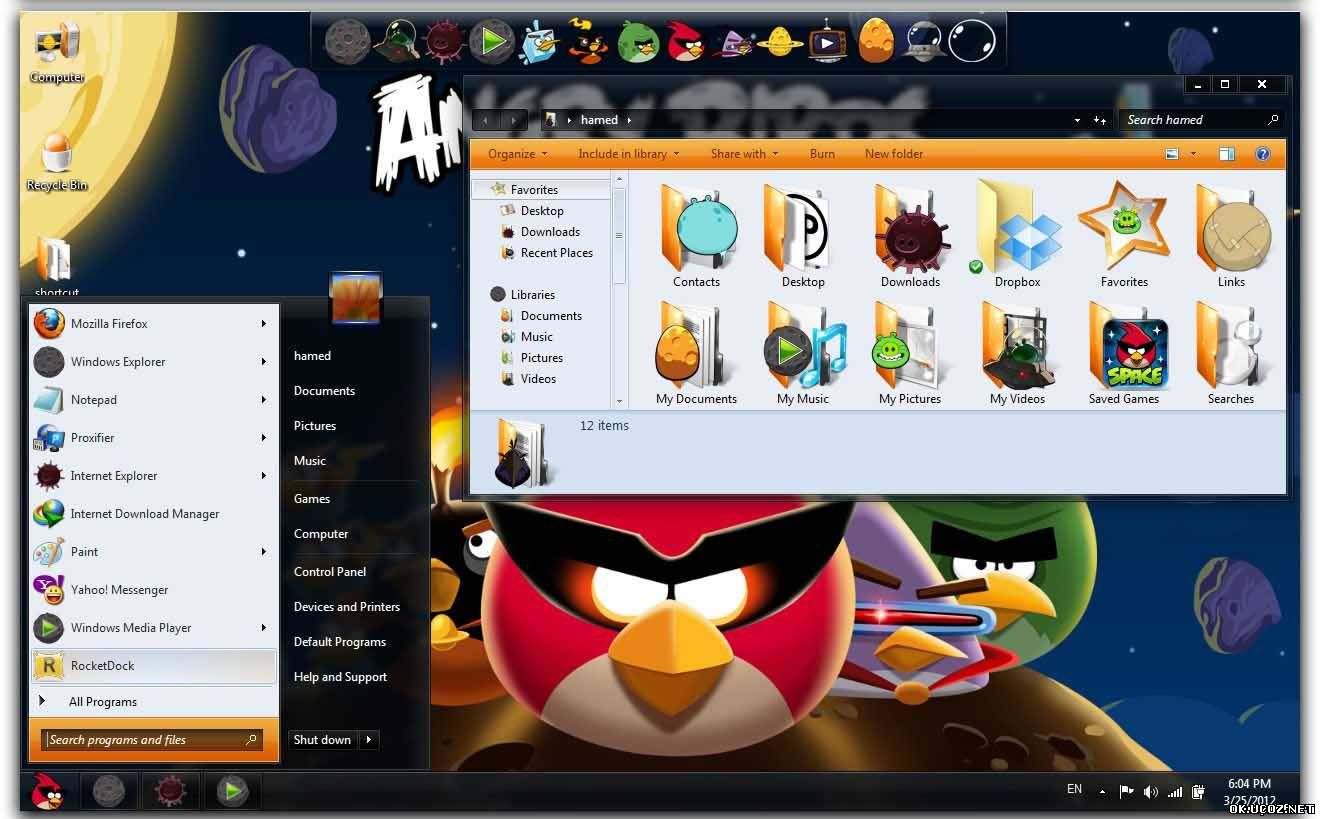 Тема для Windows 7 Angry Birds Space (Злые птицы)